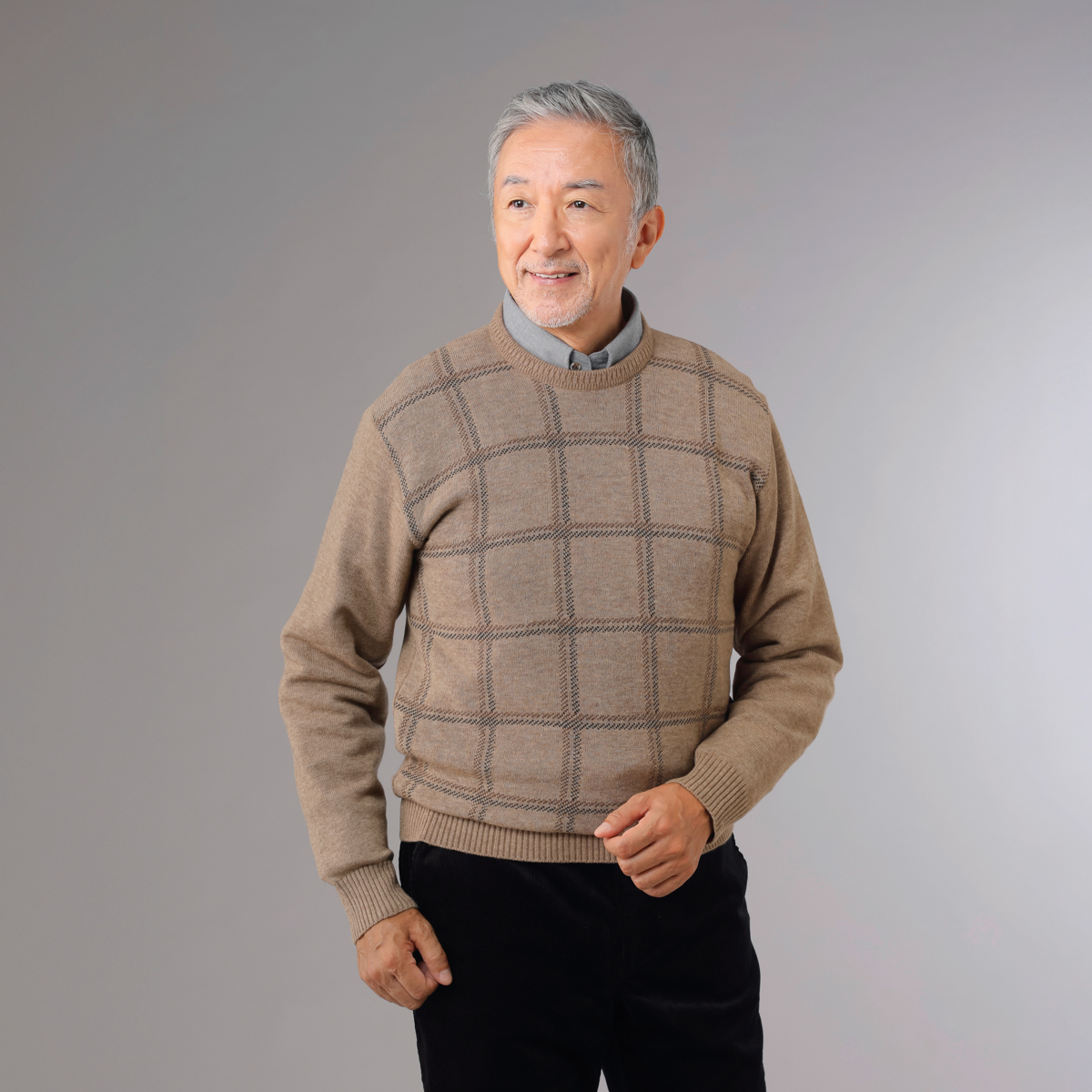 日本製ウール混格子柄セーター