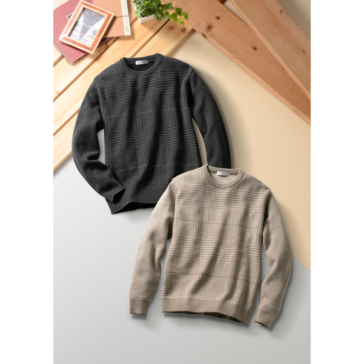 日本製グレンチェック柄ジャカードセーター