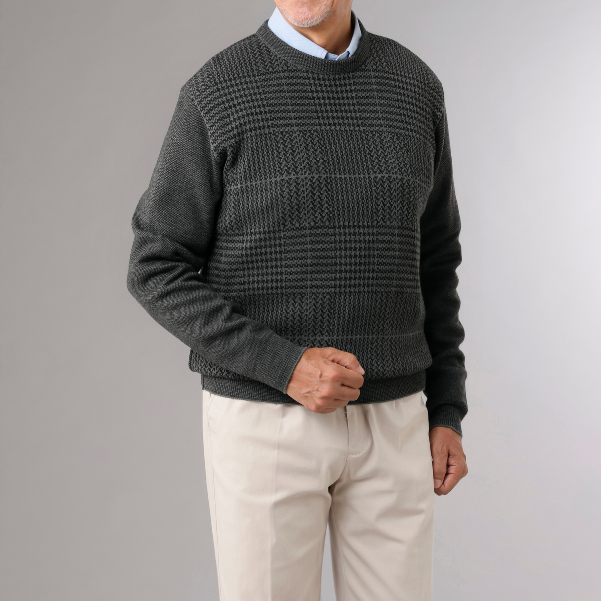 日本製グレンチェック柄ジャカードセーター