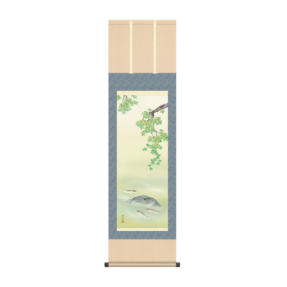 楓に鮎　　長江桂舟
