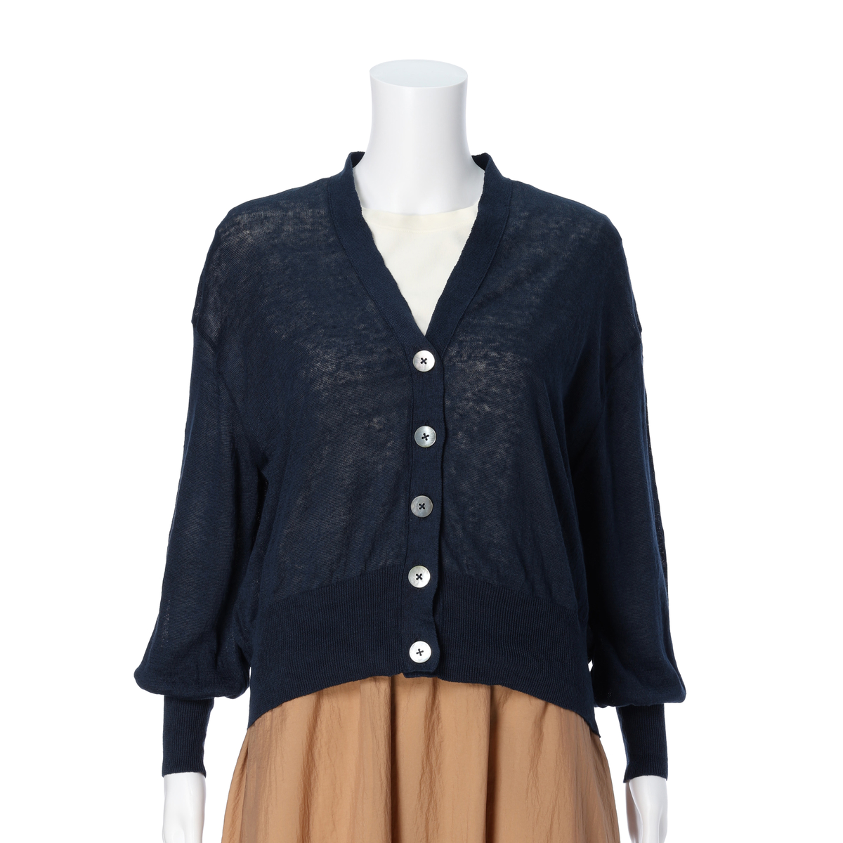 【Gracieuxグラシュー】リネンカーディガン　ネイビー