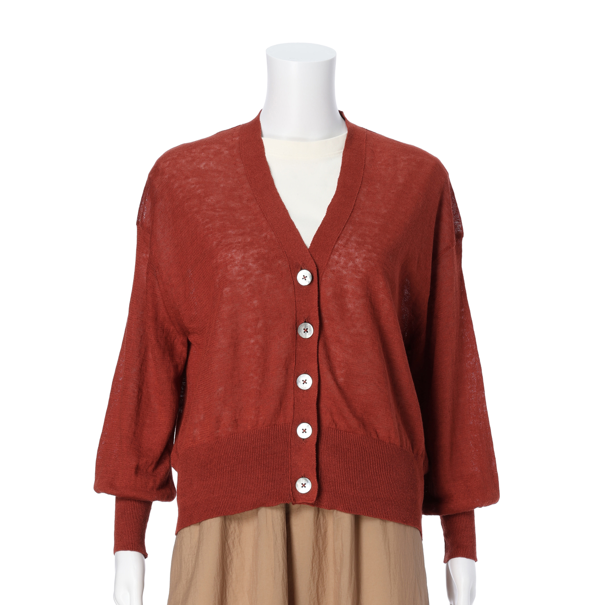 【Gracieuxグラシュー】リネンカーディガン　レンガ