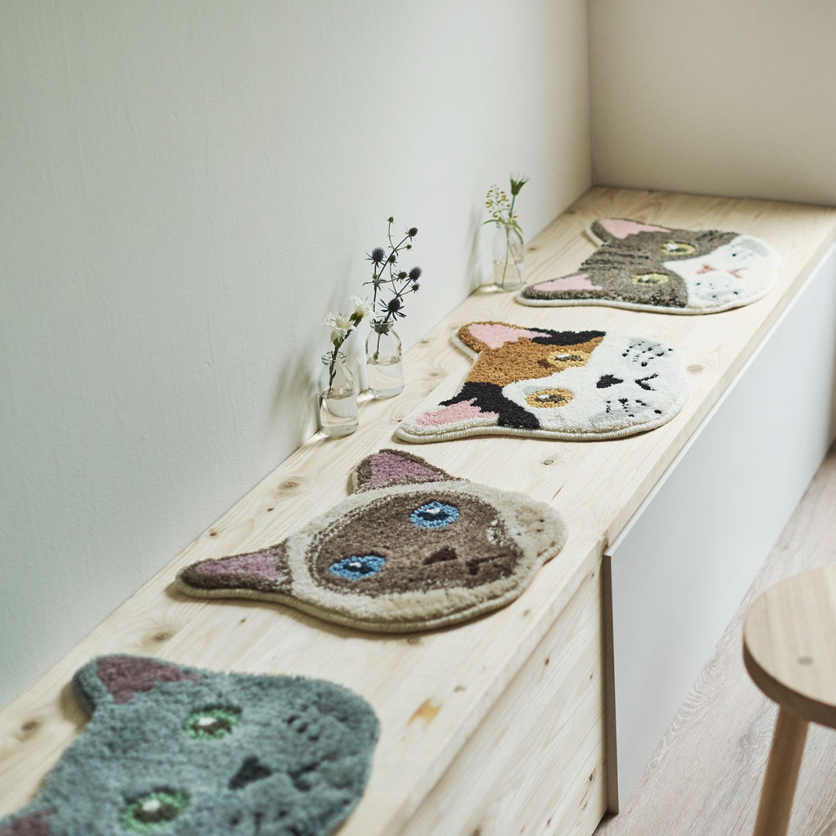 洗える ネコカオマット ブルー 滑り止め