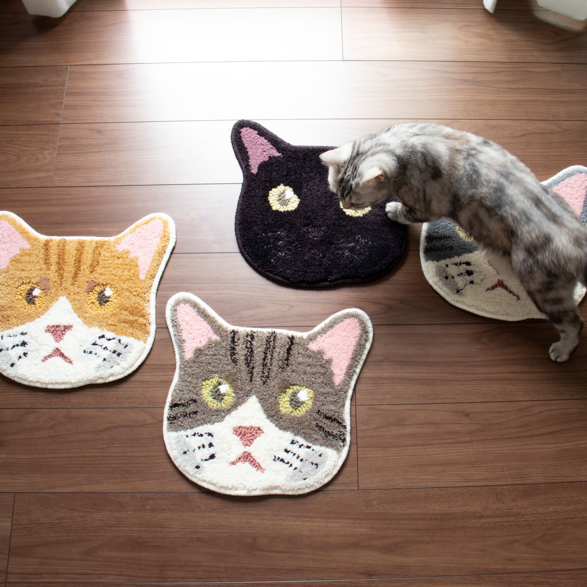 洗える ネコカオマット キジシロ 滑り止め