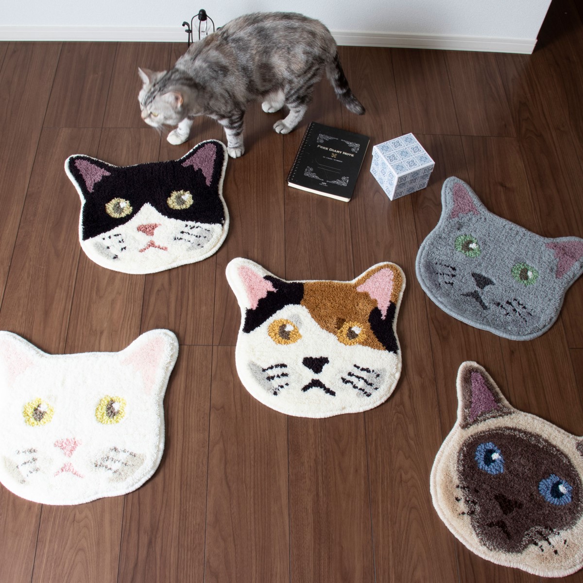 洗える ネコカオマット ハチワレ 滑り止め