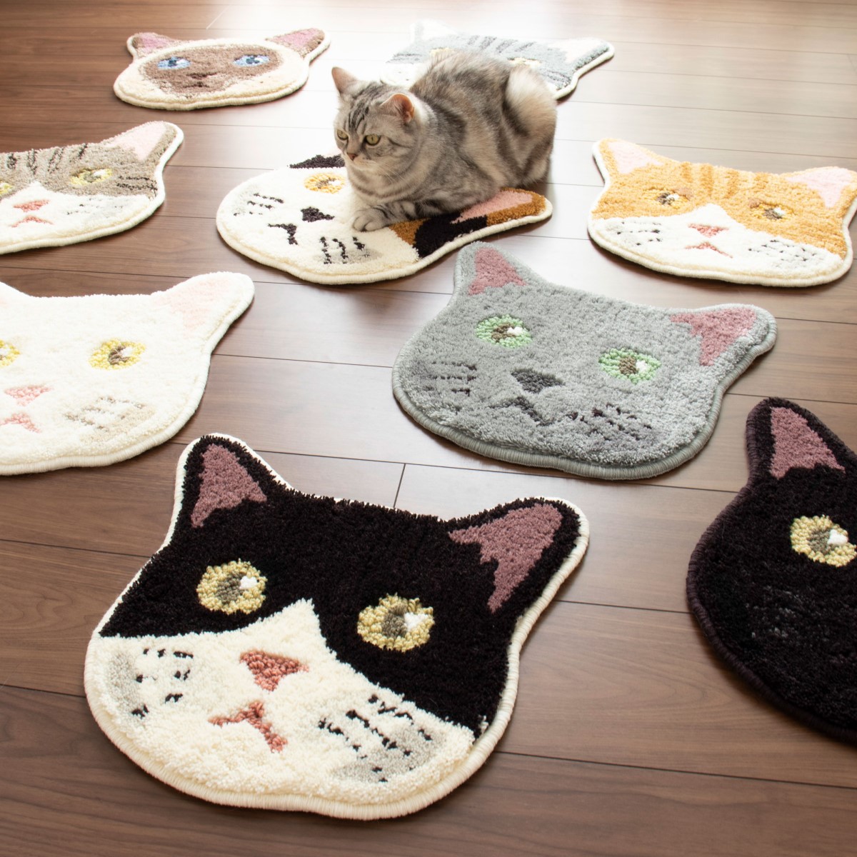 洗える ネコカオマット ハチワレ 滑り止め