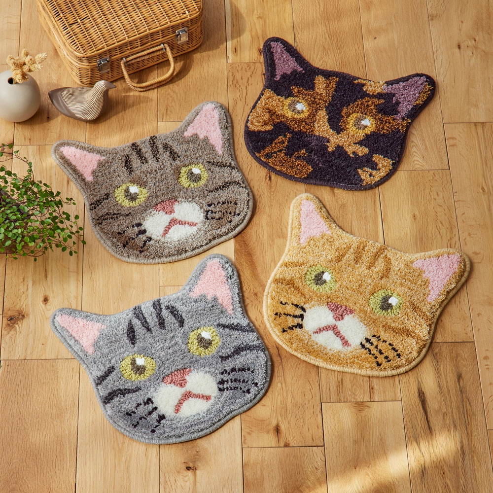 洗える ネコカオマット キジトラ 滑り止め