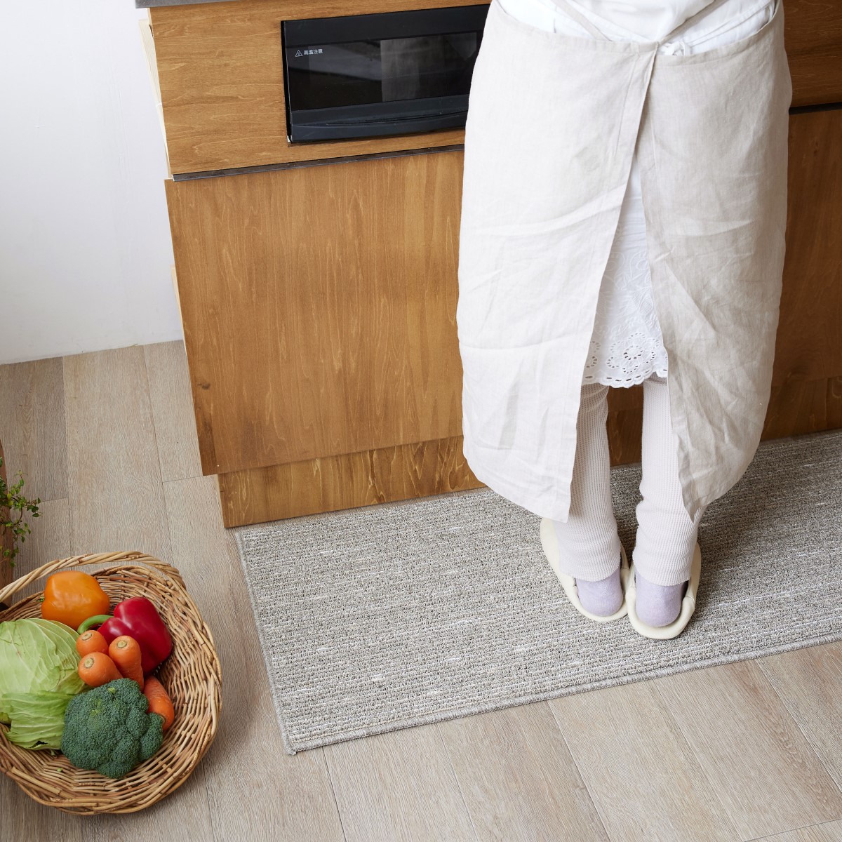 洗える キッチンマット ロングウッド アイボリー 45×180cm