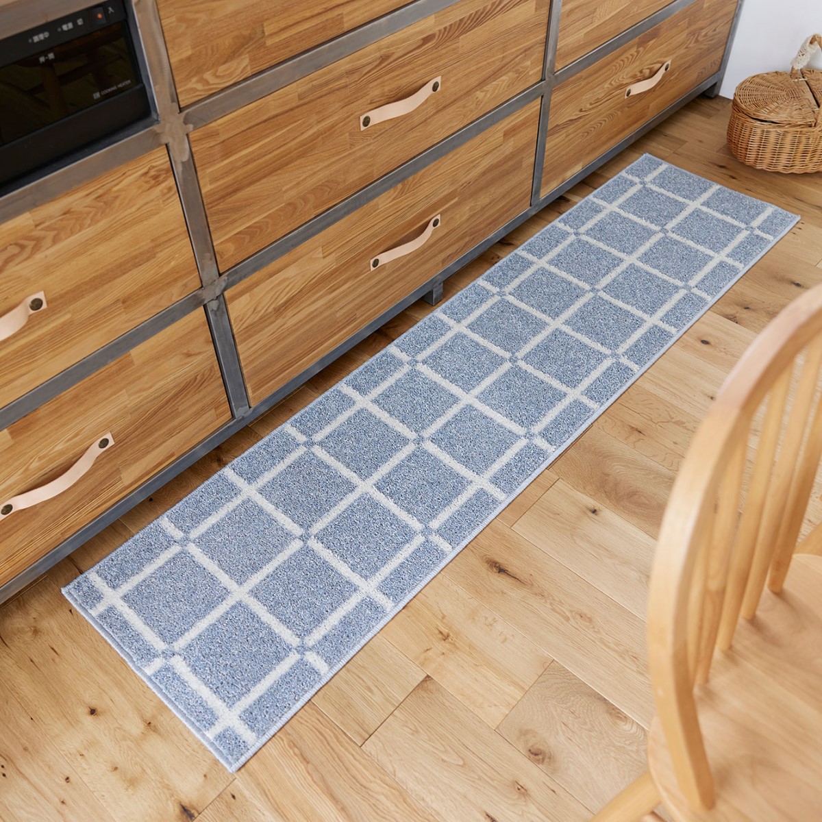 洗える キッチンマット オセロ ブルー 45×180cm