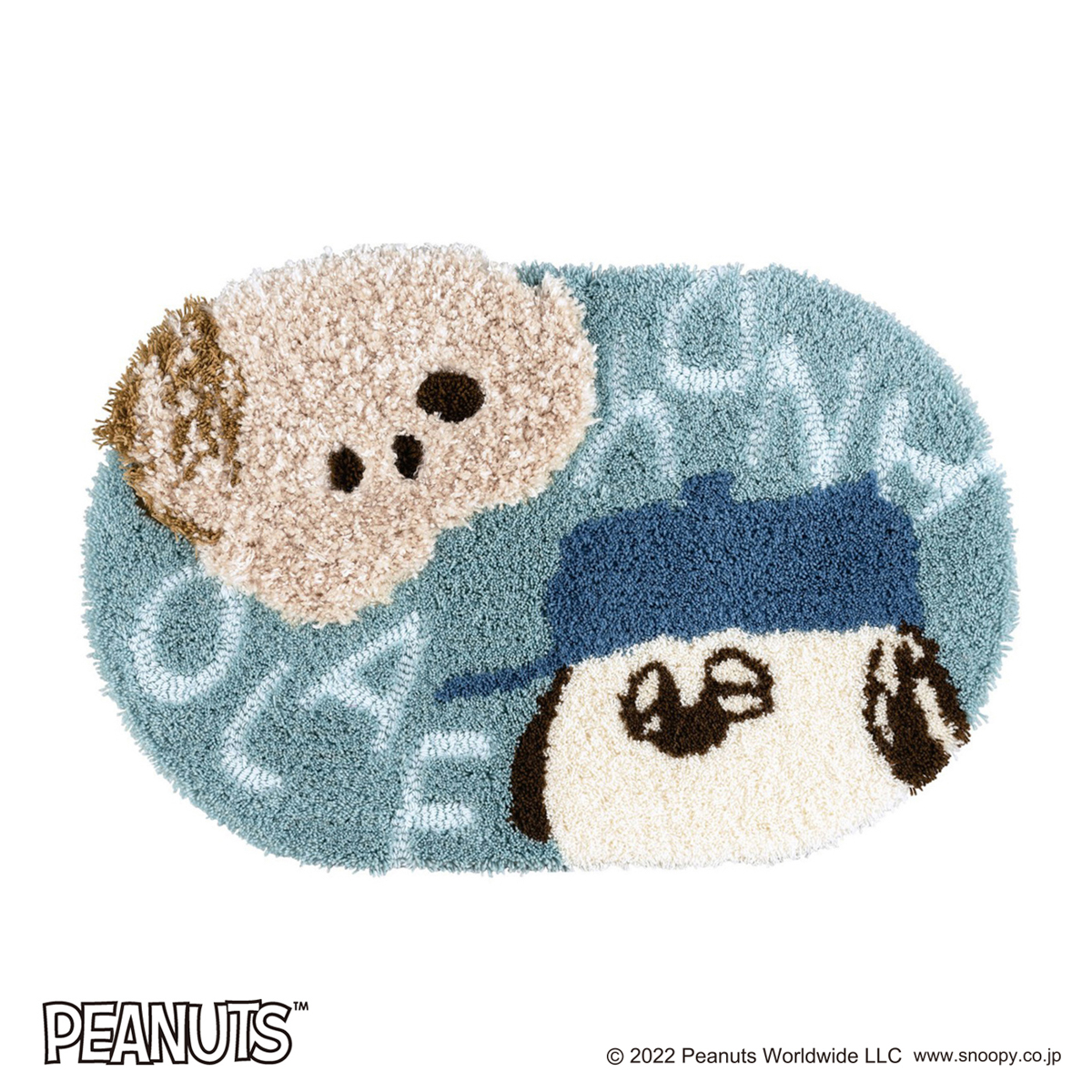 PEANUTS スヌーピー マット アンディ&オラフ ブルー 45×70cm