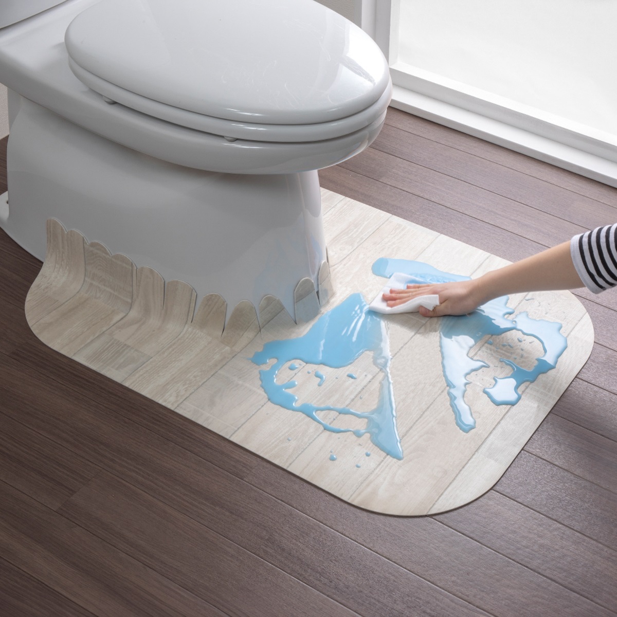 吸着拭けるフロアトイレマットウッド　ロング