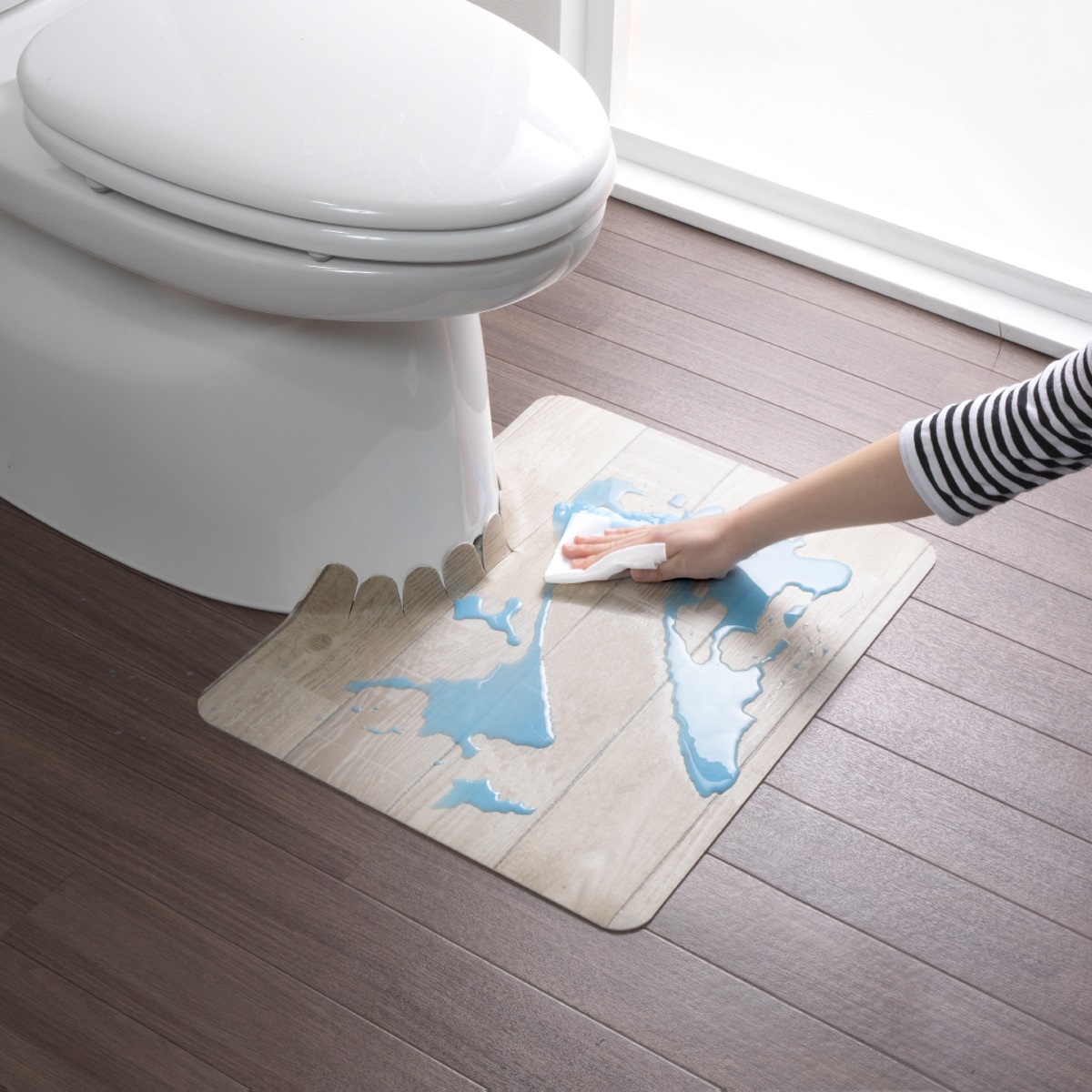 吸着拭けるフロアトイレマットウッド　ショート