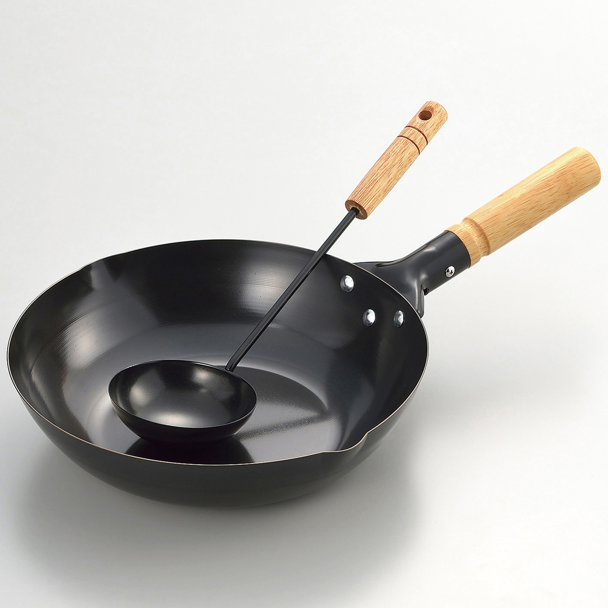 鉄製木柄北京鍋28cm お玉付