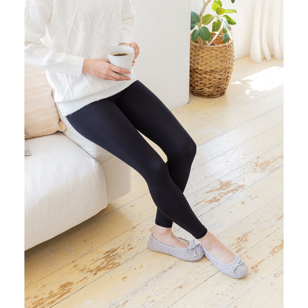 ふわぬく裏起毛１０分丈レギンス　２枚組