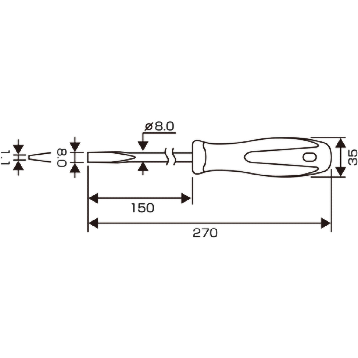 ステンレス製　蓄光　ドライバー　－８×１５０