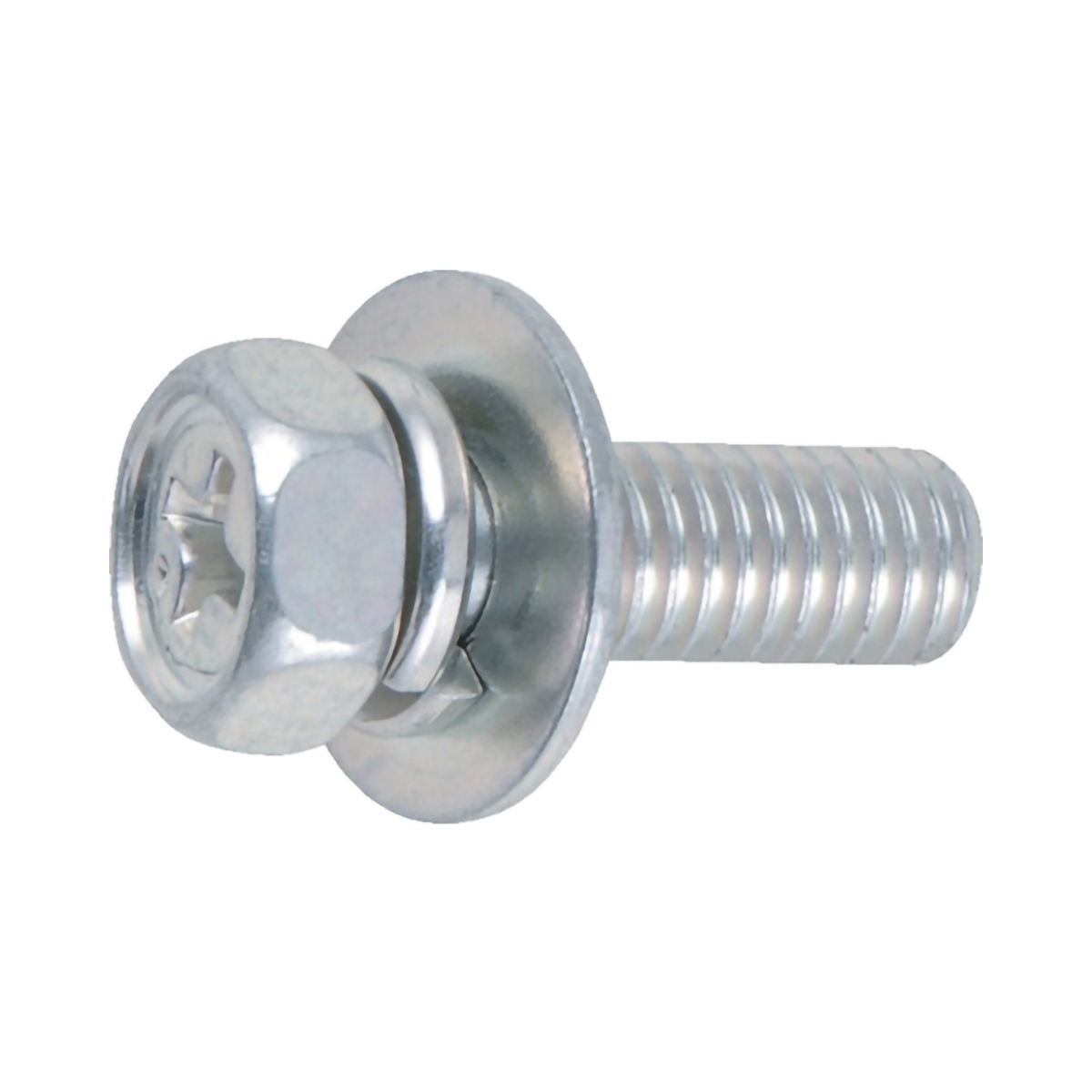 十字穴付アプセット組込　Ｐ－３　三価　白　Ｍ６×２５　１８本入　／（＋）アプセットボルト　ばね座金＋ＪＩＳワッシャー付き