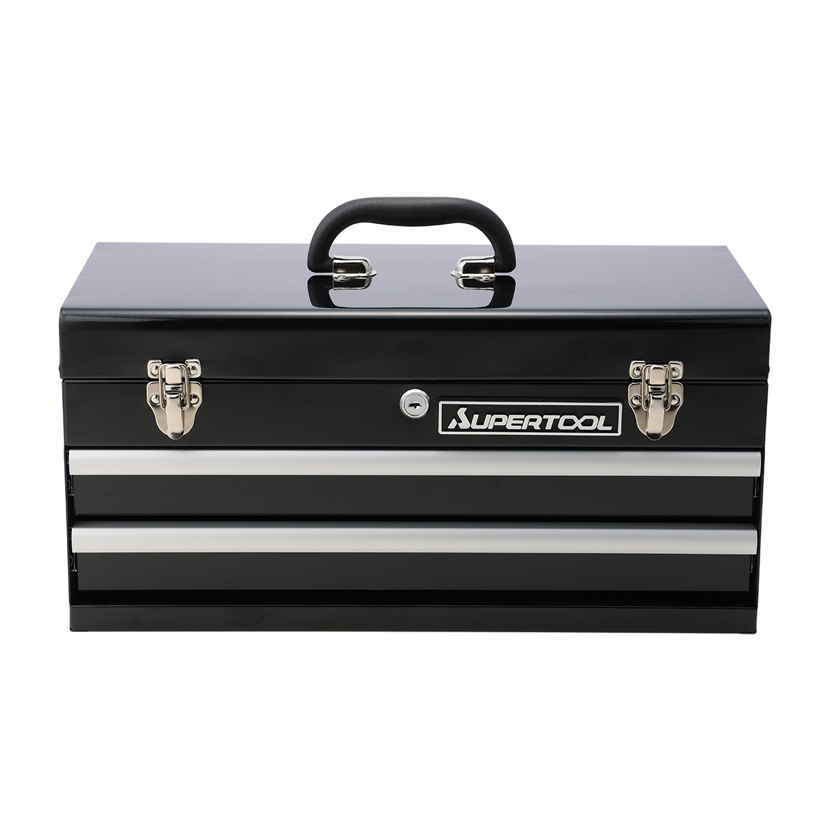 ツールケース（チェストタイプ）２段引出し式　色：ブラック　寸法：４９６×２２２×２４０ｍｍ