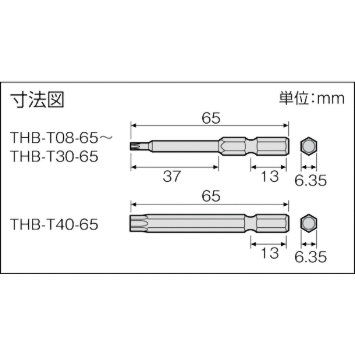 ヘクスローブビット穴付ＭＧ付　Ｔ２０Ｘ６５Ｈ