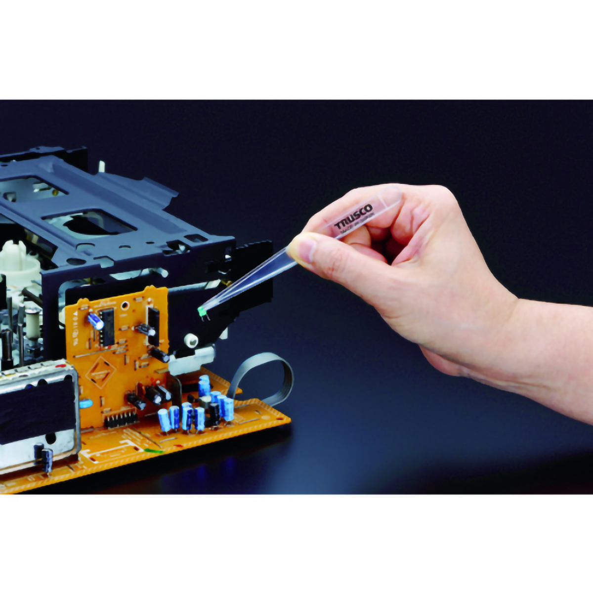 透明プラスチック製ピンセット　１２０ｍｍ　先平細型