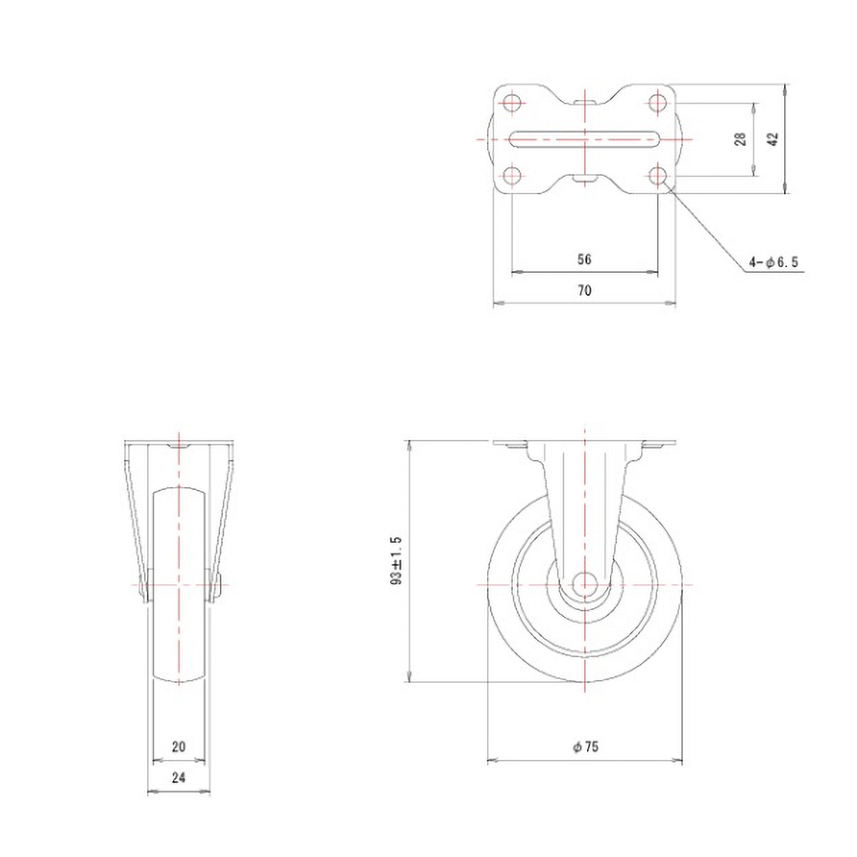 こまわり君用省音キャスター　Φ７５エラストマー車　固定