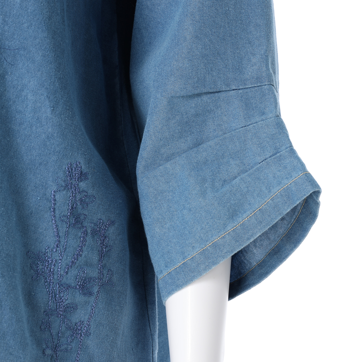 デニム花刺繍シャツ7分袖