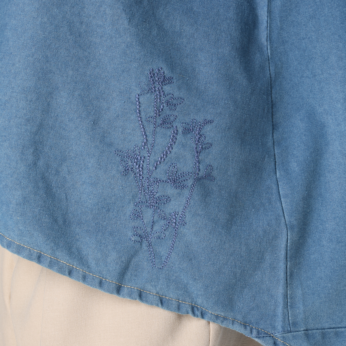 デニム花刺繍シャツ7分袖