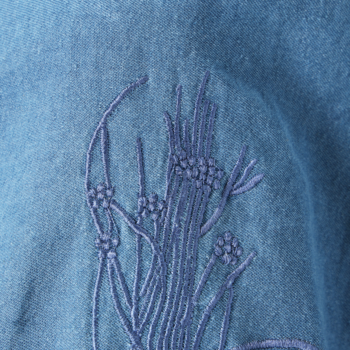 デニム花刺繍シャツ7分袖