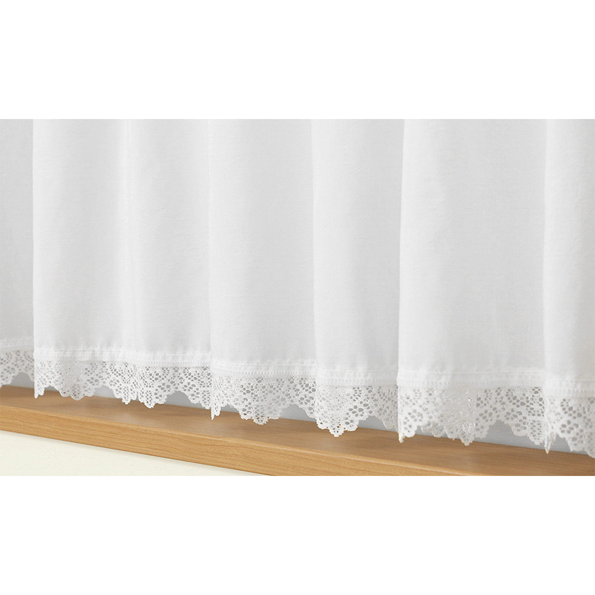 【トリム付きカフェカーテン】ピクシートリムカフェＷＨ　巾90×丈90cm