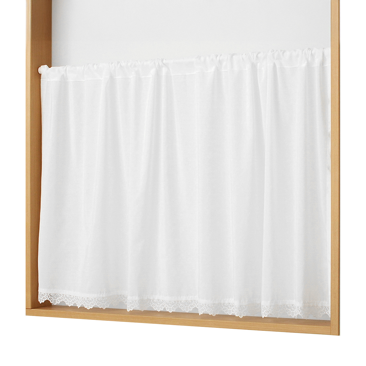 【トリム付きカフェカーテン】ピクシートリムカフェＷＨ　巾142×丈90cm