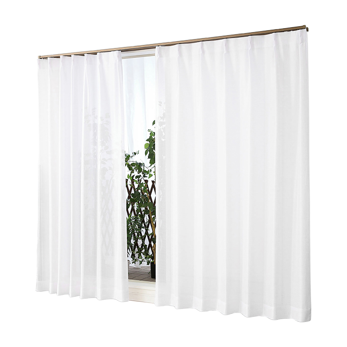 【防炎レースカーテン】シーサーＷＨ　巾100×丈108cm　2枚組