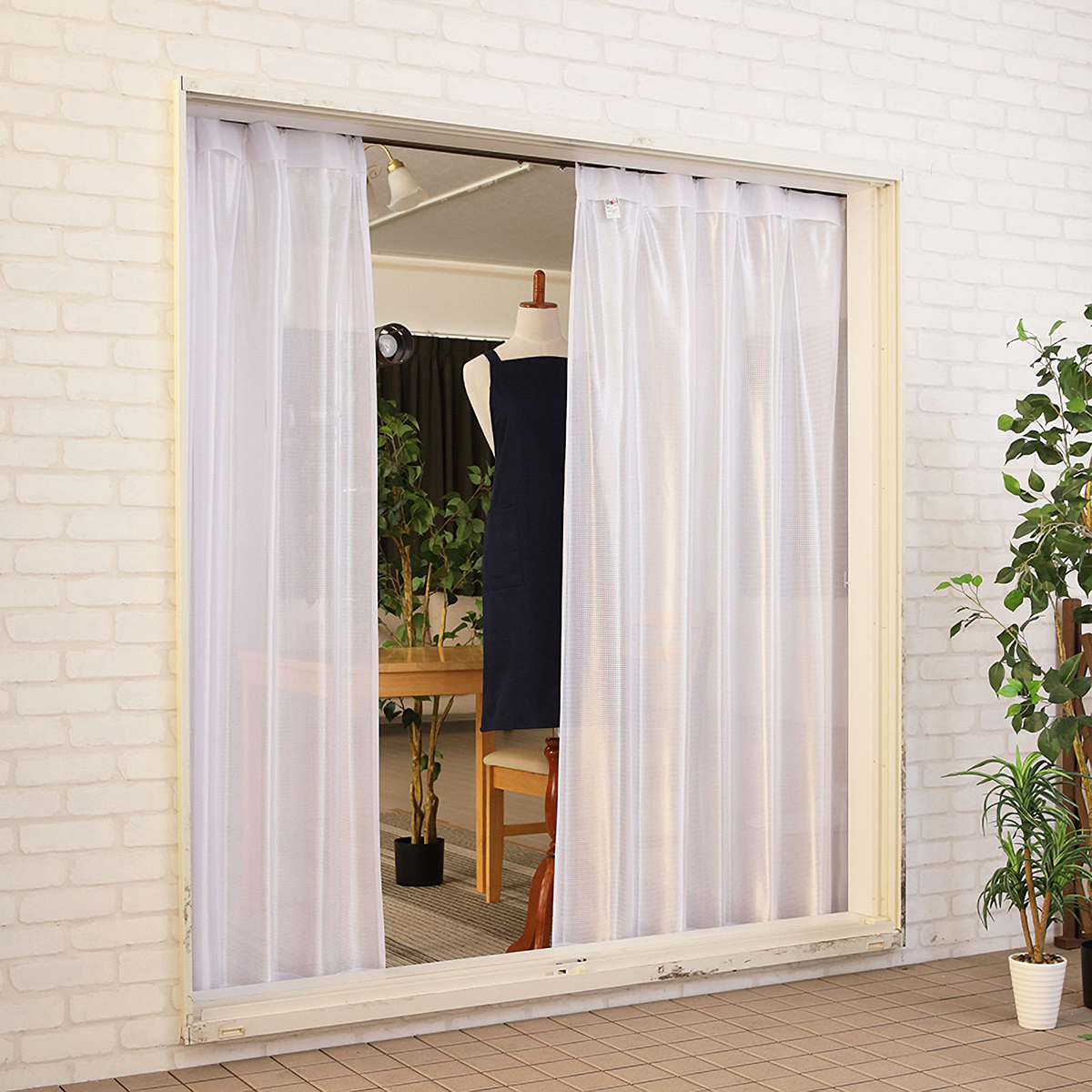 【防炎レースカーテン】シーサーＷＨ　巾100×丈203cm　2枚組