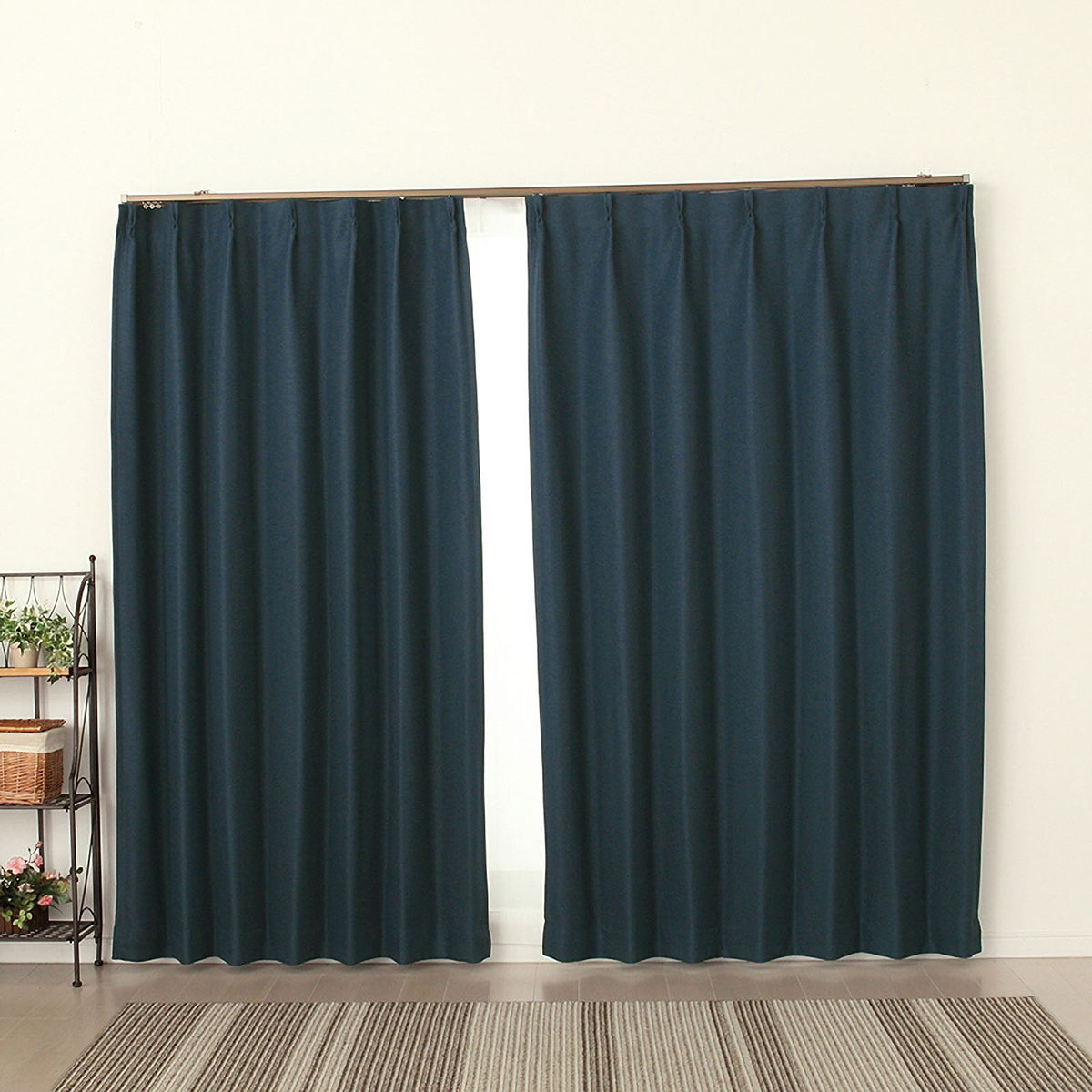 【1級遮光ドレープカーテン】ピュリー防炎ネイビー　巾100×丈200cm　2枚組