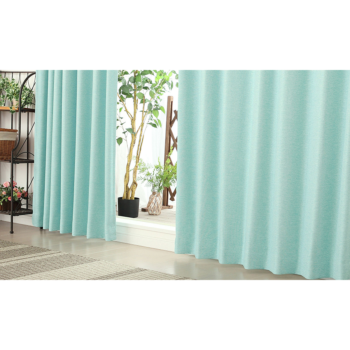 【1級遮光ドレープカーテン】ピュリー防炎ライトブルー　巾100×丈190cm　2枚組