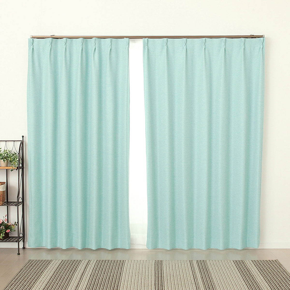 【1級遮光ドレープカーテン】ピュリー防炎ライトブルー　巾100×丈205cm　2枚組