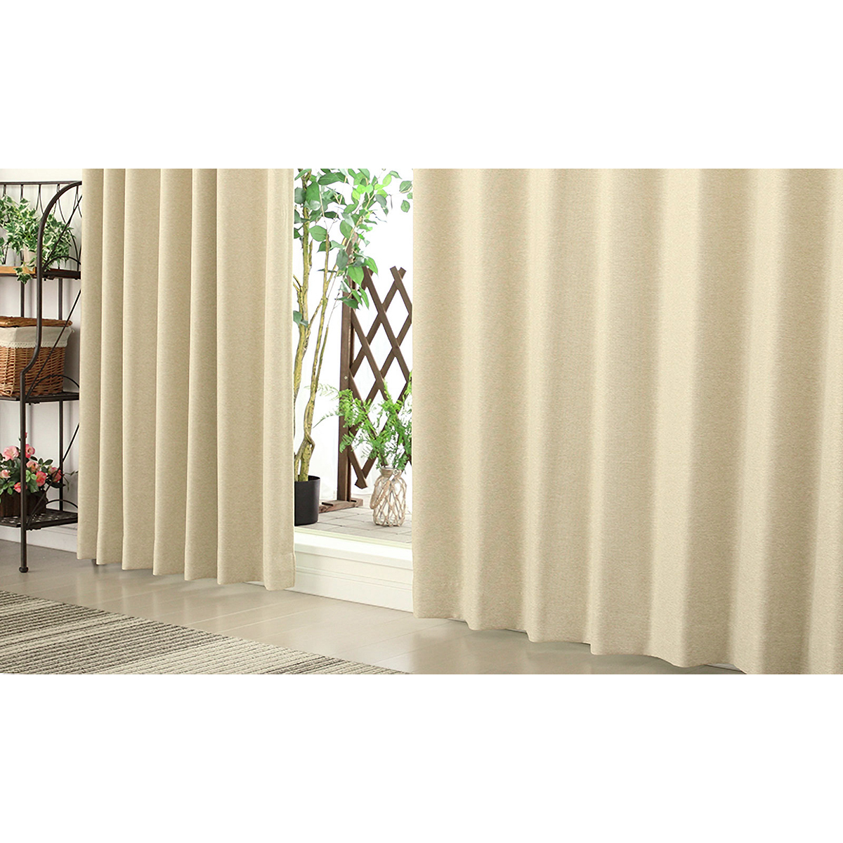 【1級遮光ドレープカーテン】ピュリー防炎アイボリー　巾100×丈135cm　2枚組