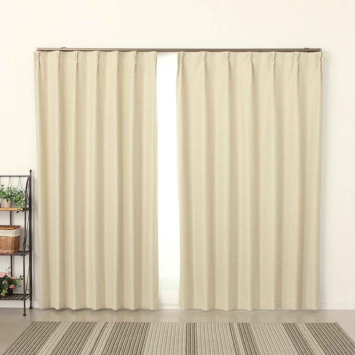 【1級遮光ドレープカーテン】ピュリー防炎アイボリー　巾100×丈210cm　2枚組