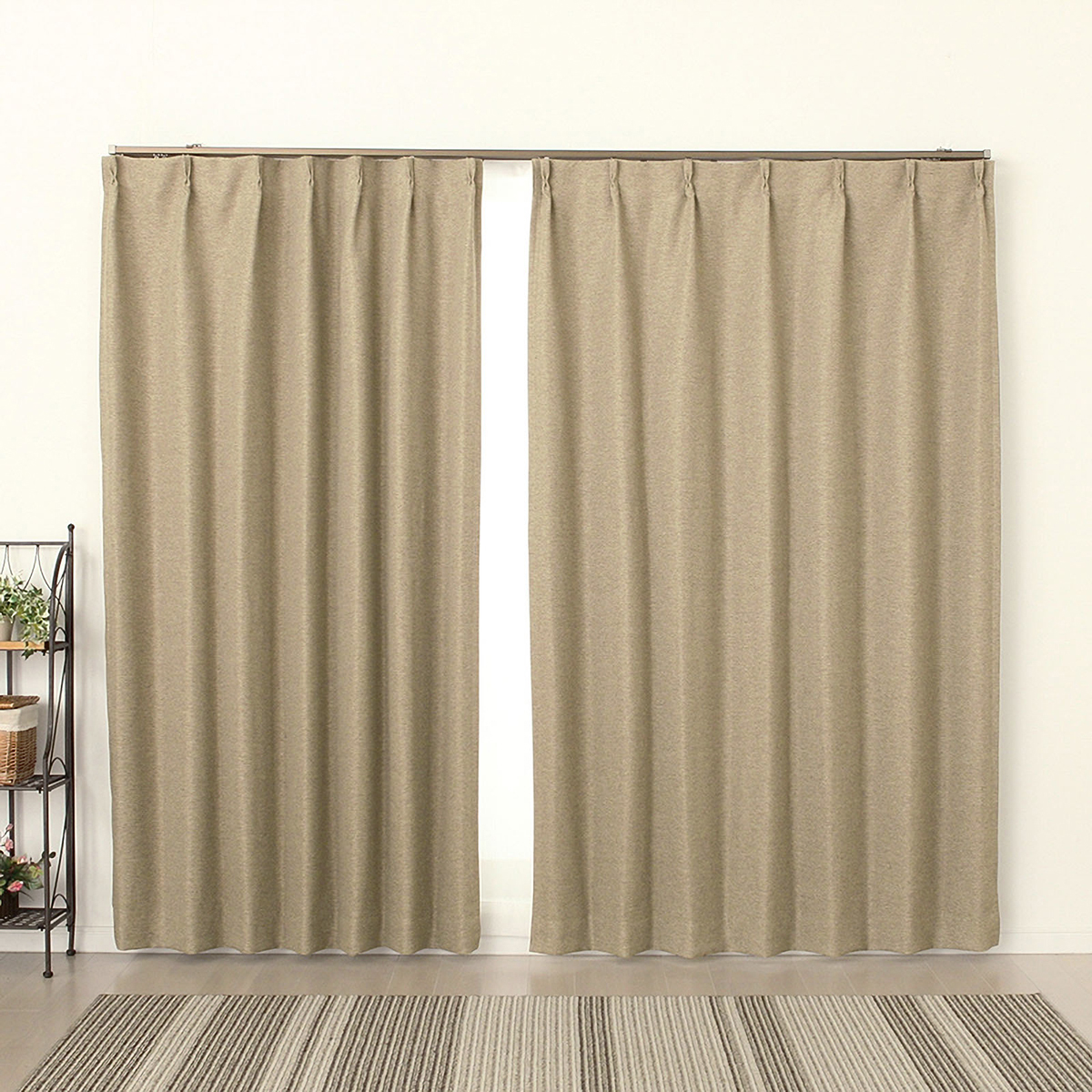 【1級遮光ドレープカーテン】ピュリー防炎ベージュ　巾100×丈178cm　2枚組