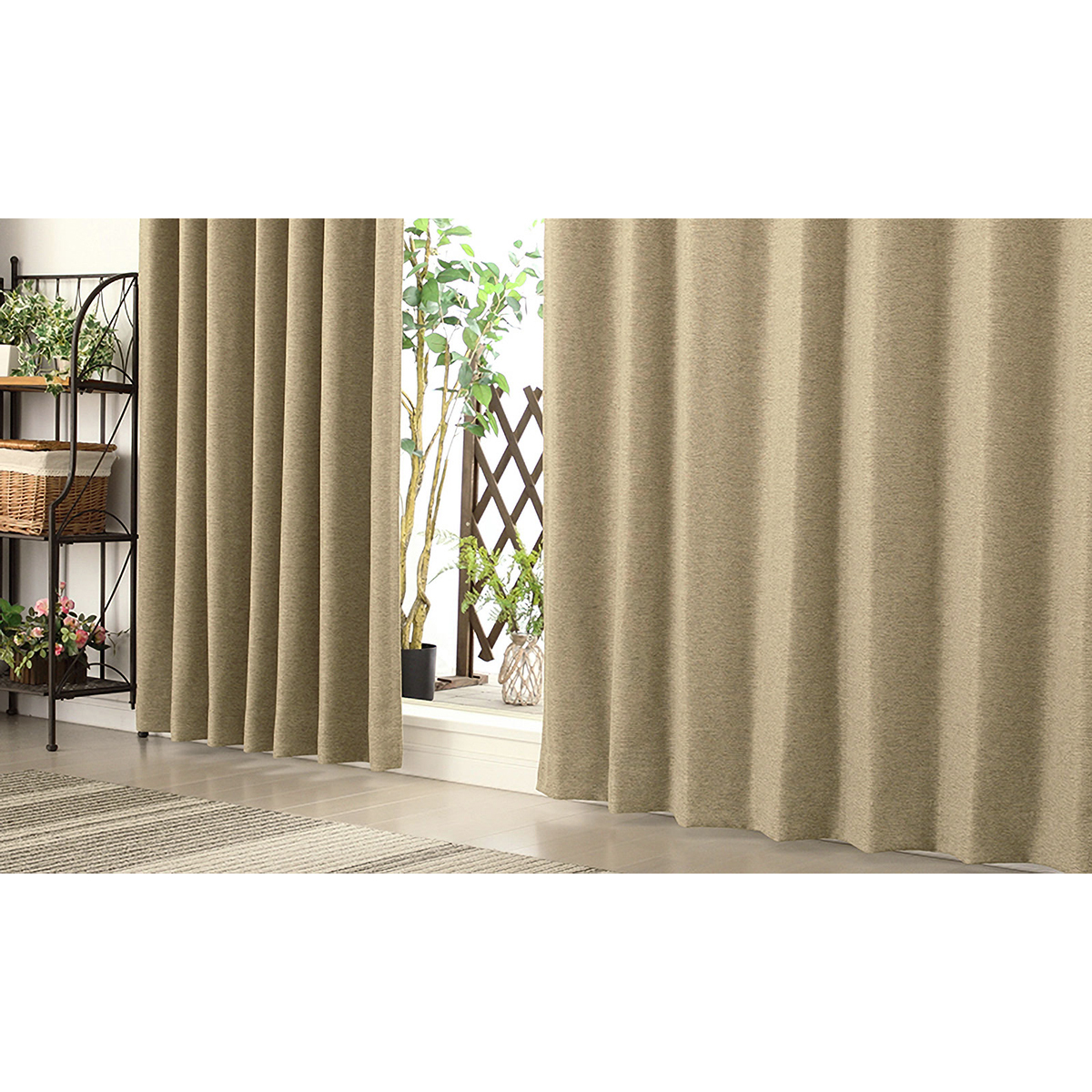 【1級遮光ドレープカーテン】ピュリー防炎ベージュ　巾100×丈190cm　2枚組