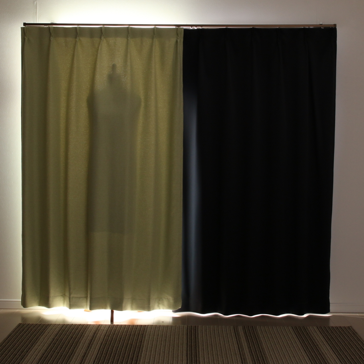 【1級遮光ドレープカーテン】ピュリー防炎ライトグリーン　巾100×丈135cm　2枚組