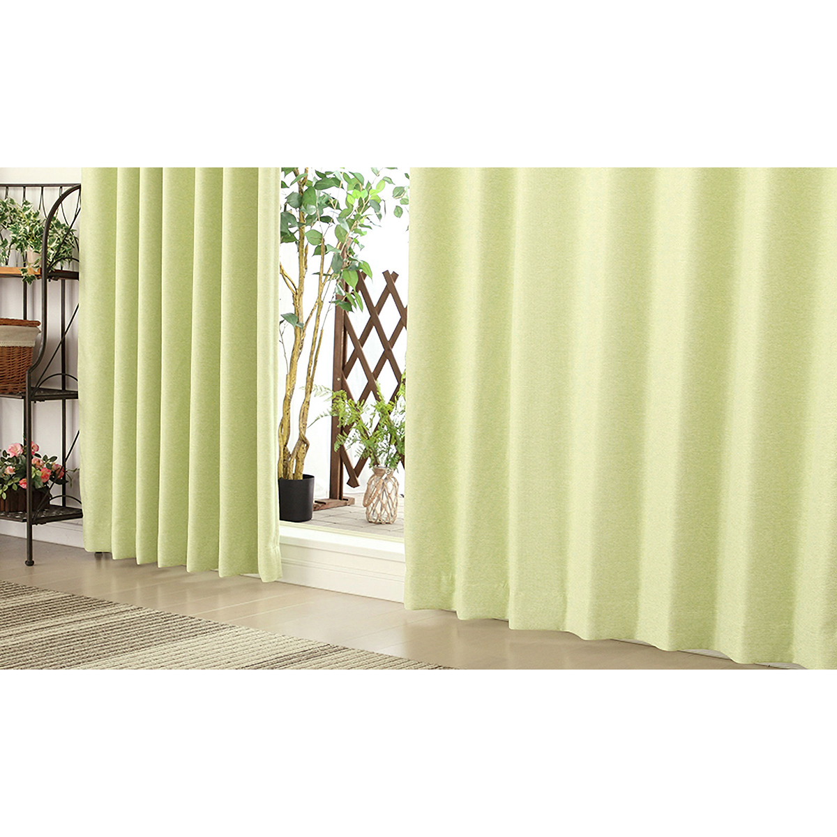 【1級遮光ドレープカーテン】ピュリー防炎ライトグリーン　巾100×丈185cm　2枚組