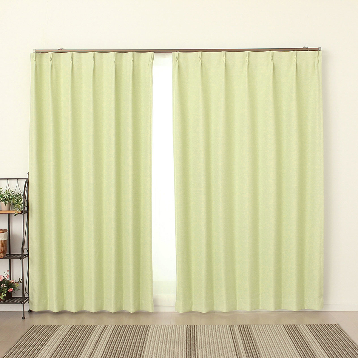 【1級遮光ドレープカーテン】ピュリー防炎ライトグリーン　巾100×丈210cm　2枚組
