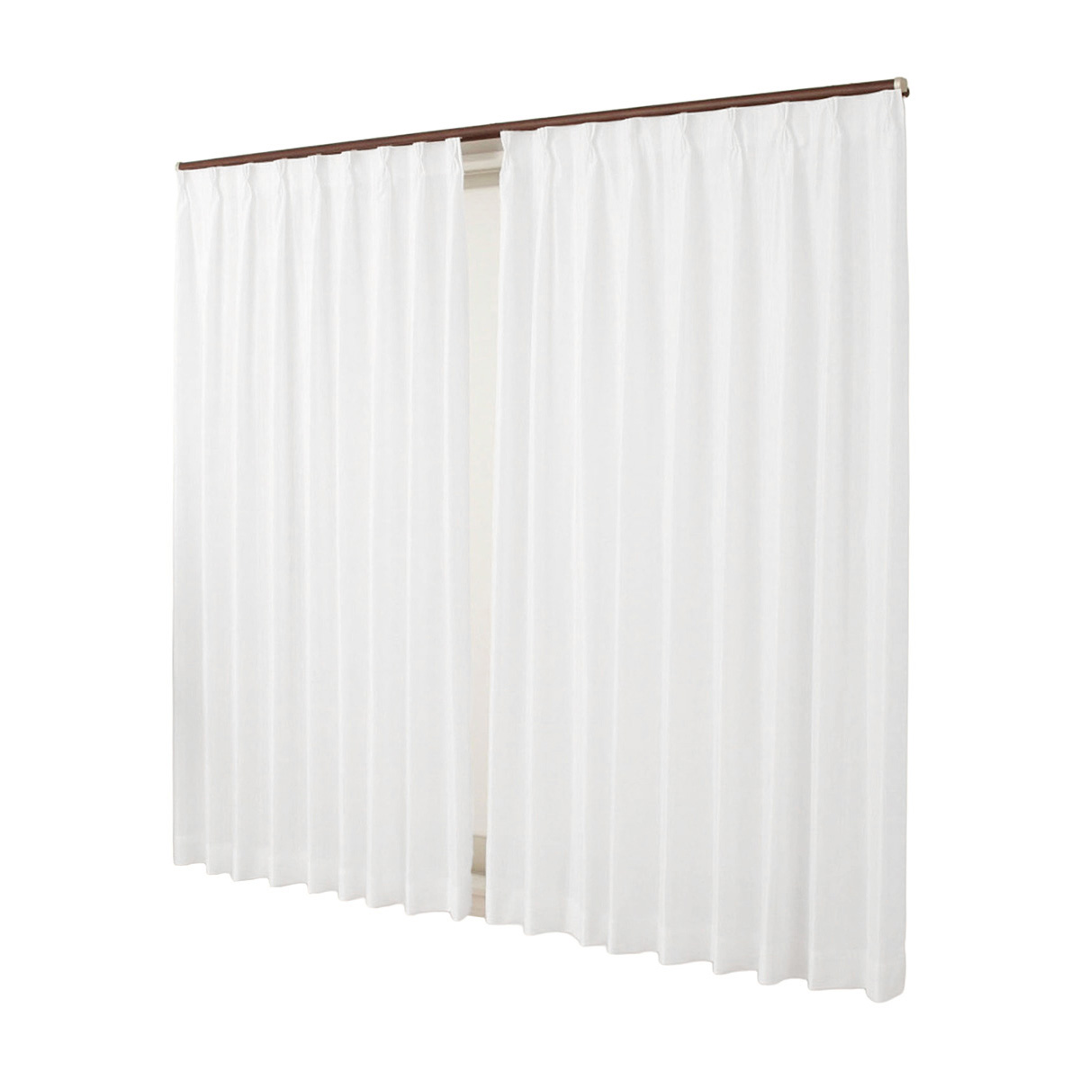 【2倍ヒダ防炎レースカーテン】ラッシュ防炎ホワイト　巾100×丈198cm　2枚組