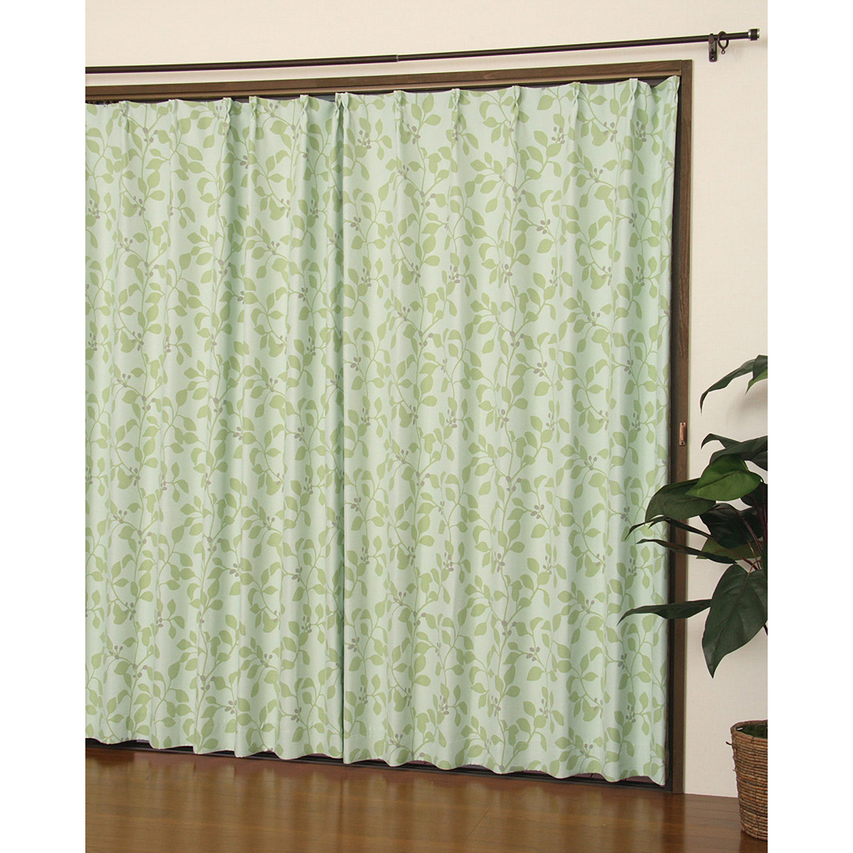 【1級遮光ドレープカーテン】ＰＳロレッタグリーン　巾100×丈200cm　2枚組