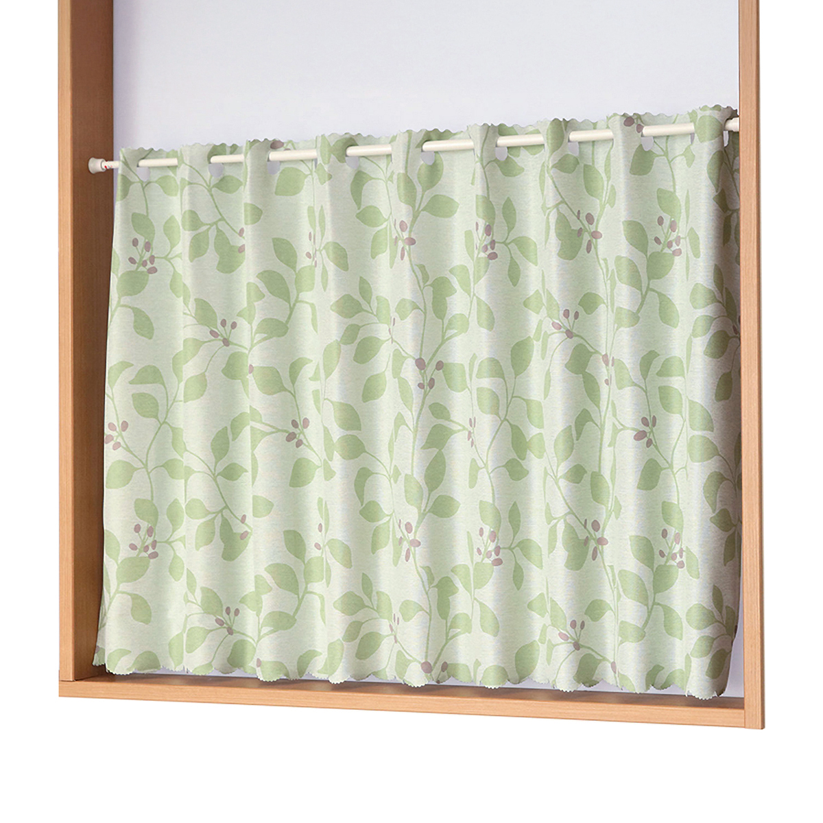 【1級遮光カフェカーテン】ロレッタカフェグリーン　巾140×丈50cm