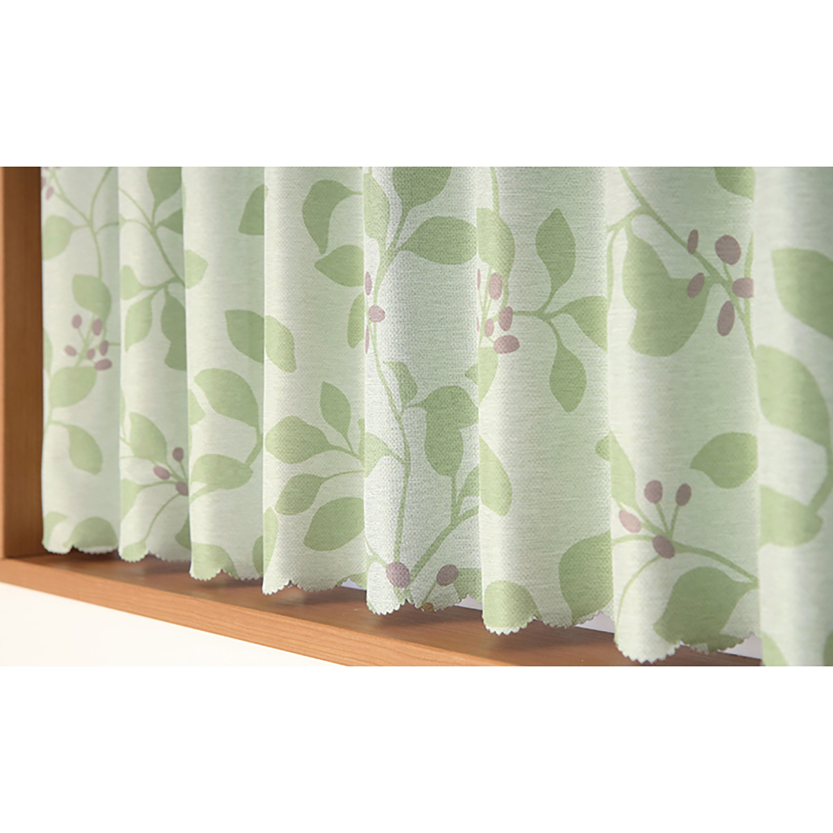 【1級遮光カフェカーテン】ロレッタカフェグリーン　巾140×丈50cm