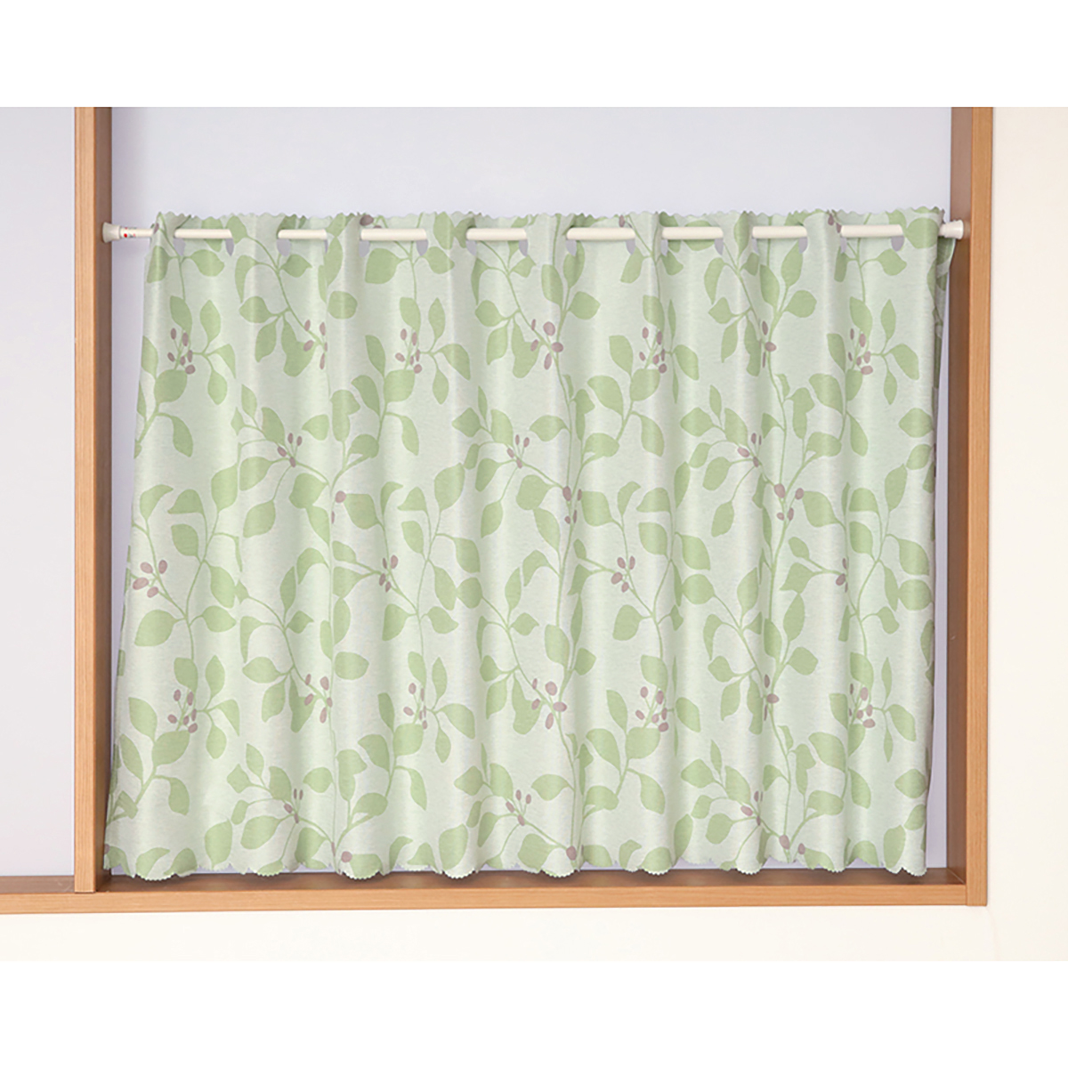 【1級遮光カフェカーテン】ロレッタカフェグリーン　巾140×丈70cm