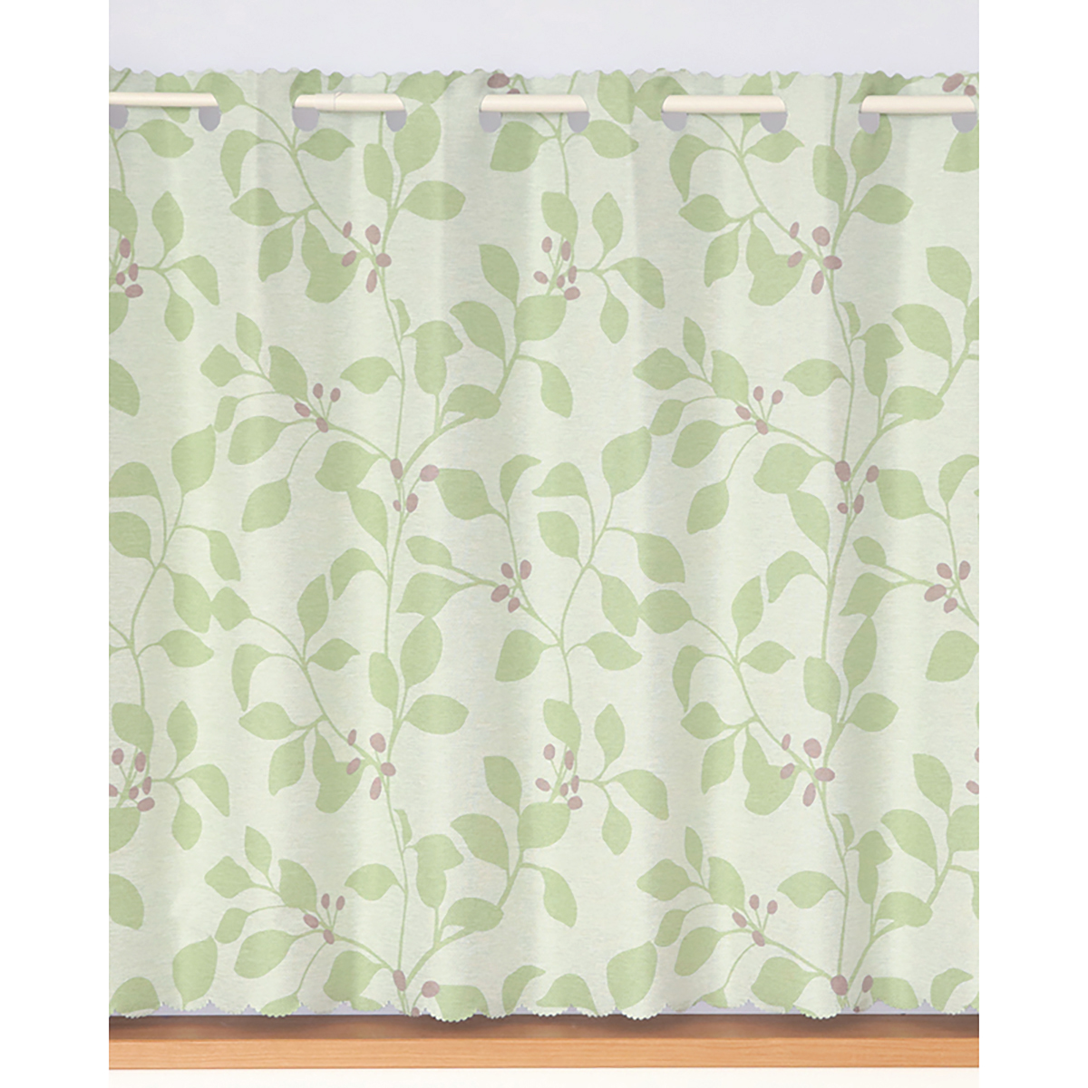 【1級遮光カフェカーテン】ロレッタカフェグリーン　巾140×丈90cm