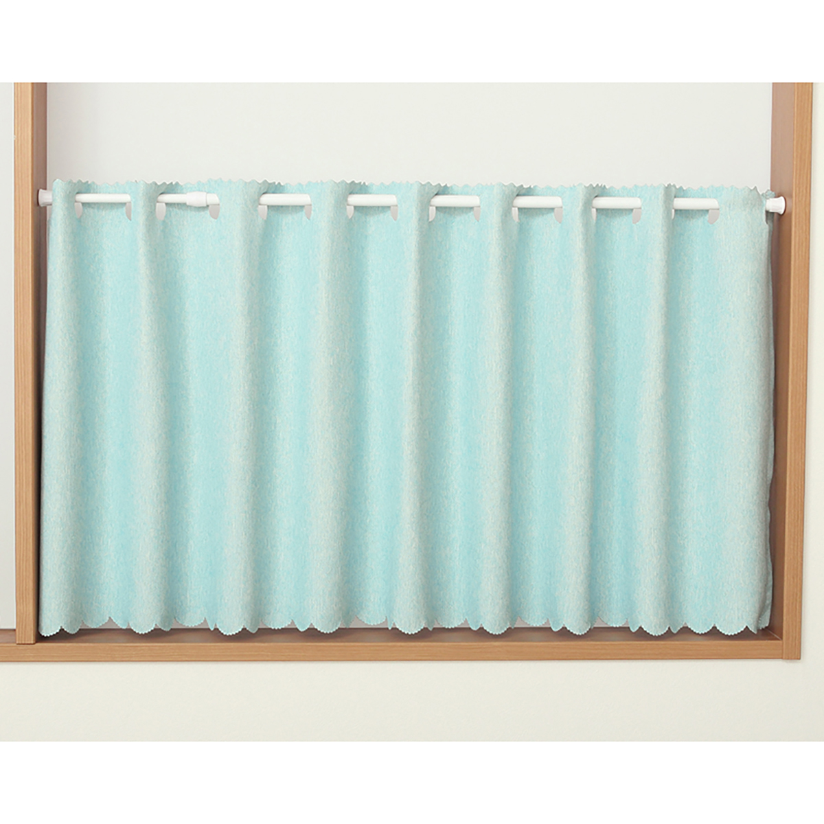 【1級遮光防炎カフェカーテン】ピュリー防炎カフェライトブルー　巾145×丈50cm