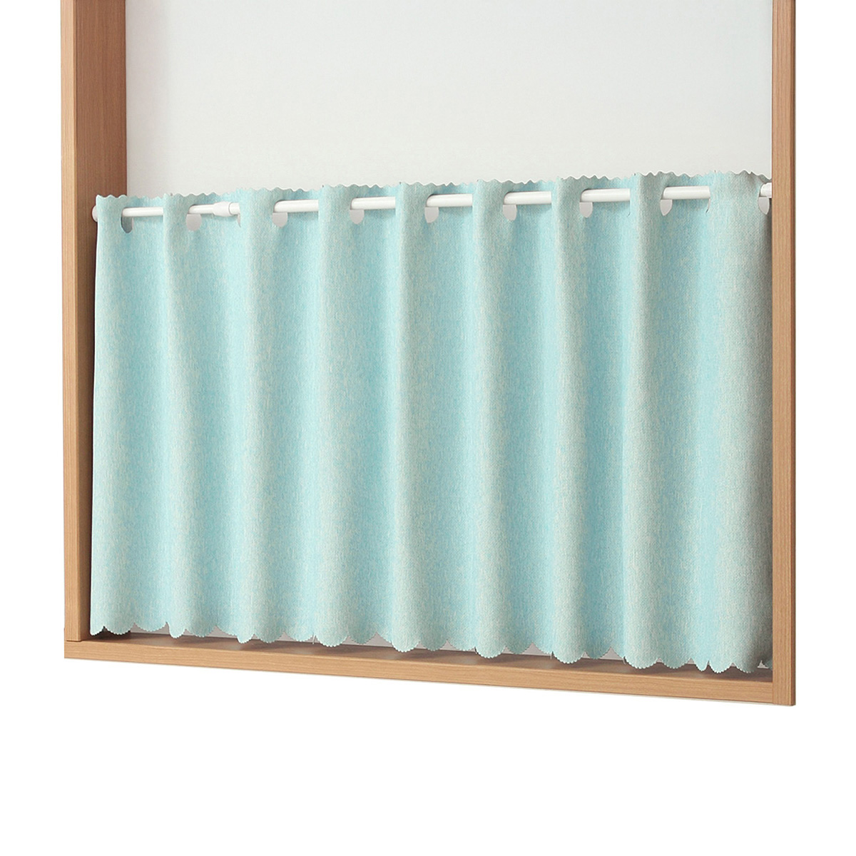 【1級遮光防炎カフェカーテン】ピュリー防炎カフェライトブルー　巾145×丈70cm