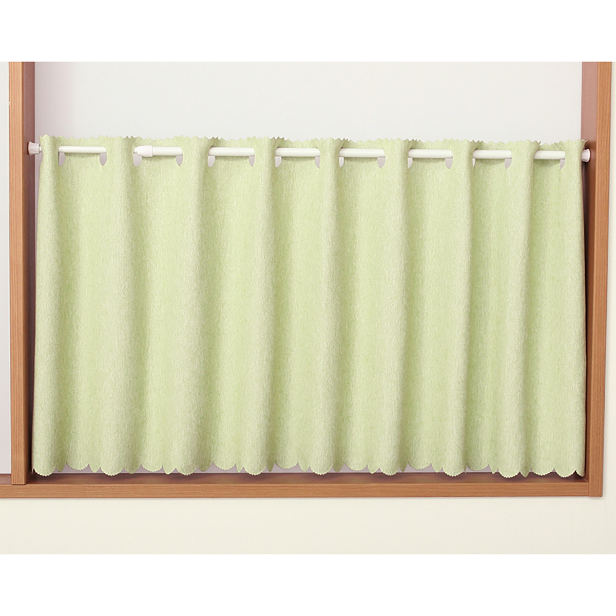 【1級遮光防炎カフェカーテン】ピュリー防炎カフェライトグリーン　巾145×丈50cm